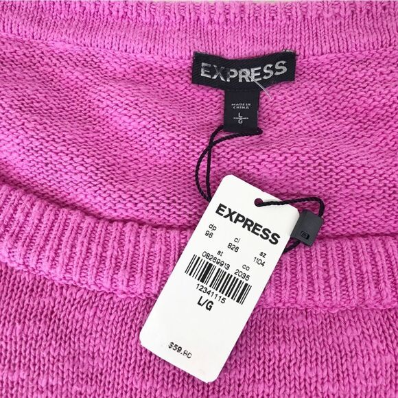 EXPRESS Pink Lace Up Sweater Oversized Pullover Tie Waist Casual Size Large New - Picture 6 of 12